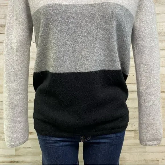 Magaschoni Cashmere Sweater Mock Neck Womens Size M Black Gray Colorblock - Picture 3 of 11